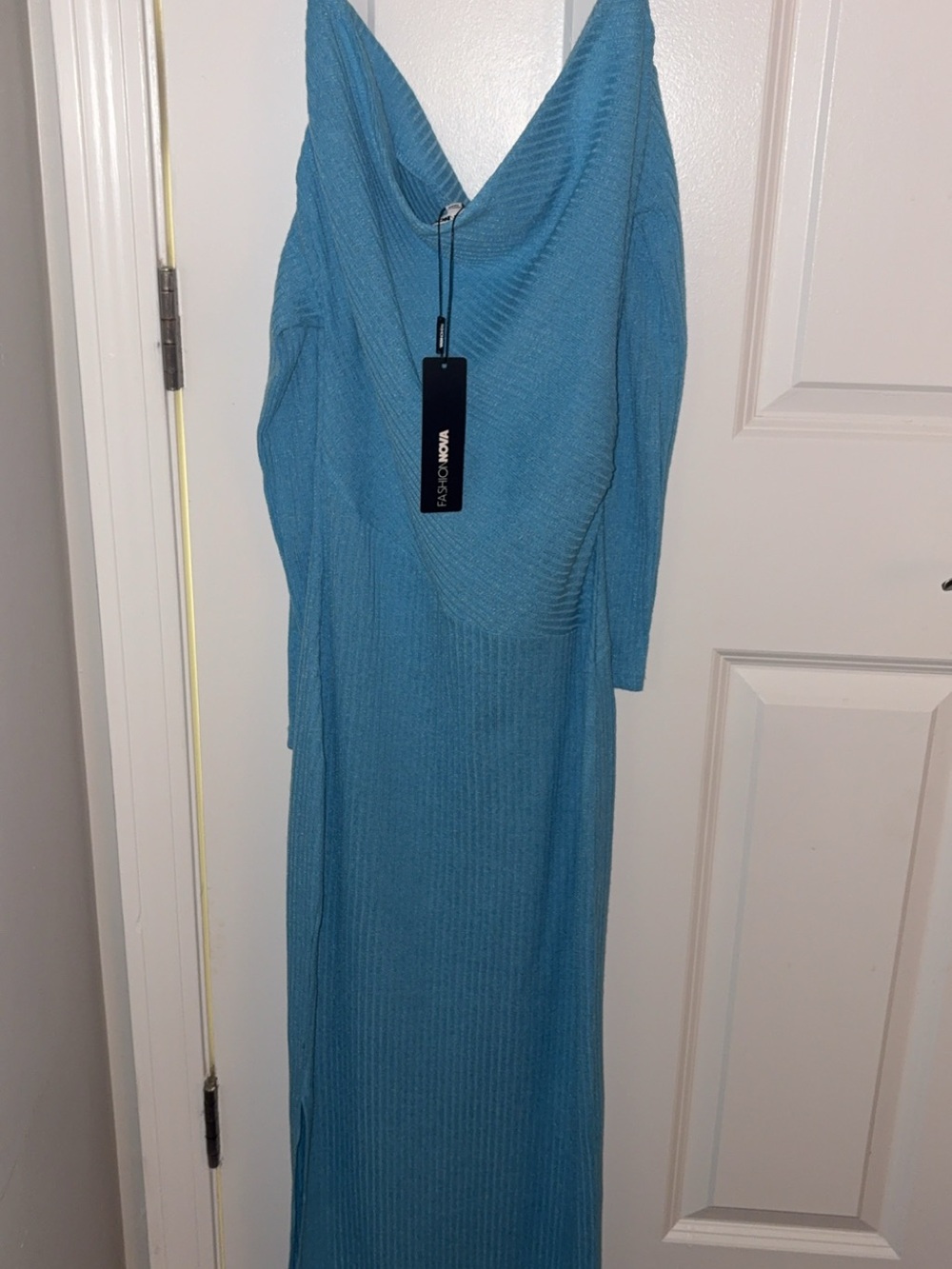 Fashion Nova Teal Ribbed Knit Maxi Dress